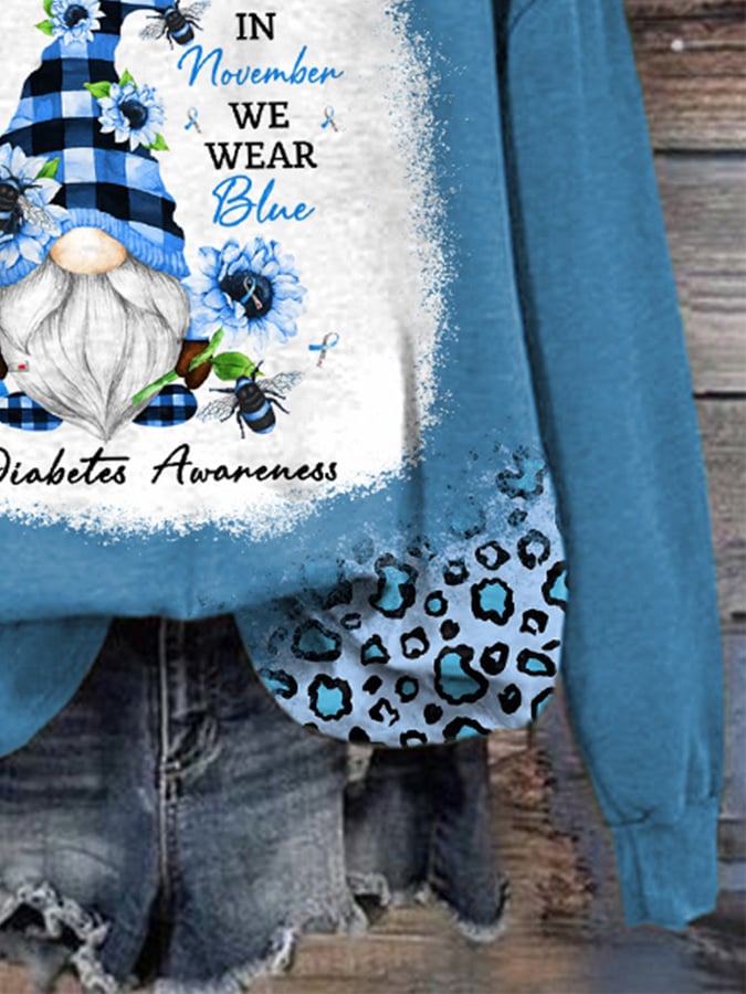 Retro Diabetes Awarenes In November We Wear Blue Gnome Sunflower Sweatshirt