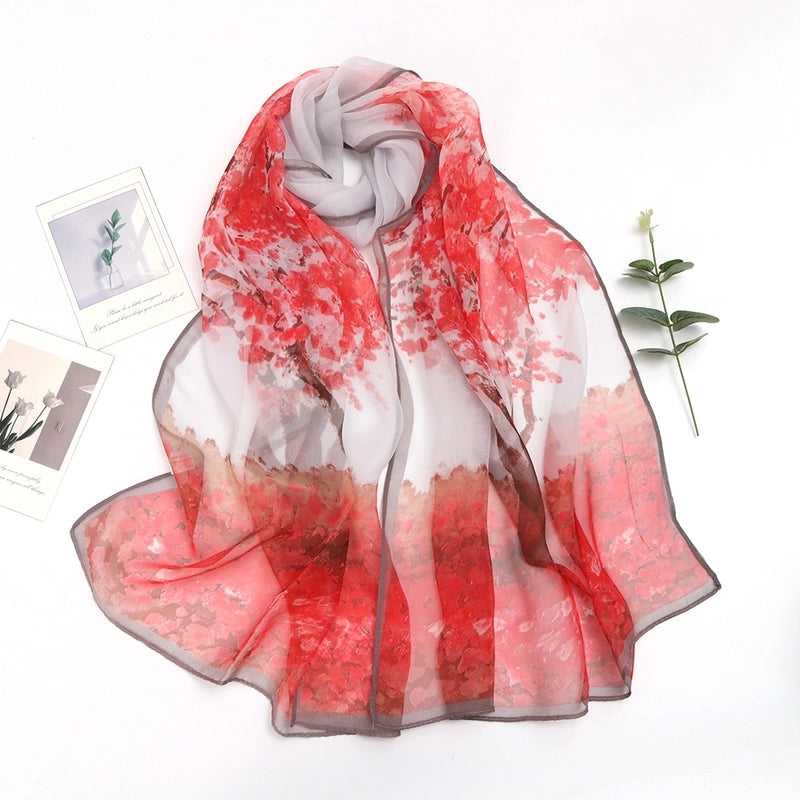 Women's Sweet Leaves Chiffon Silk Scarf
