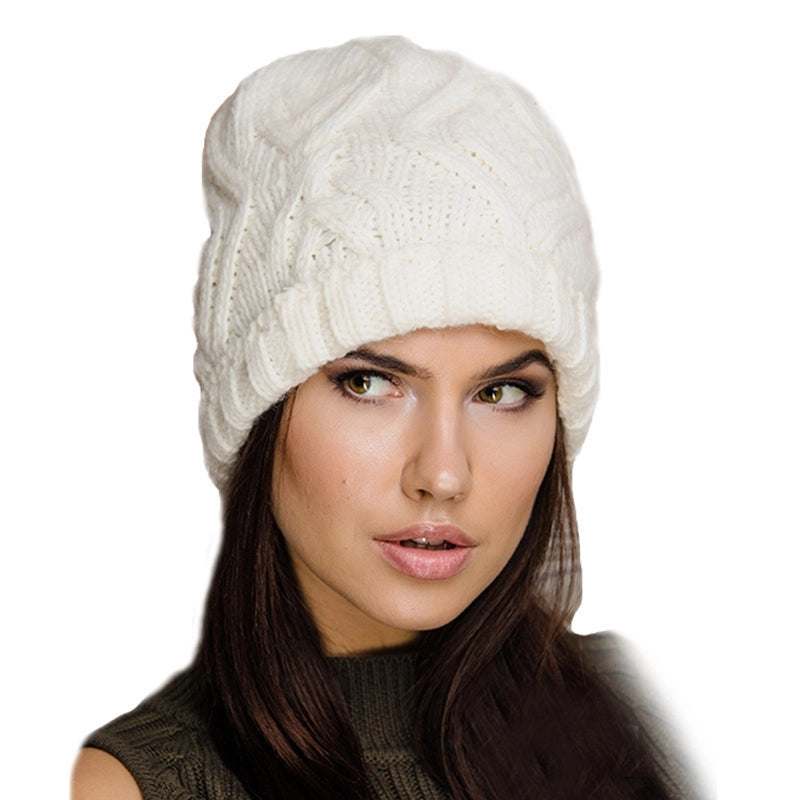 Explosions Diamond Square Soft Coarse Wool Knitted Hat Women's Hat Fashion Autumn And Winter Wool Hat