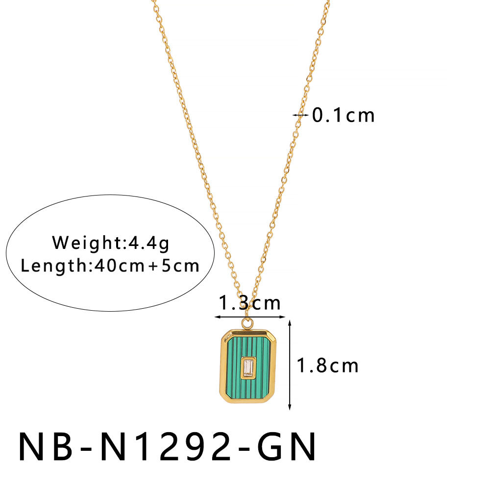 Ins18K Gold Stainless Steel Necklace Mother-Of-Pearl Natural Stone Pendant Clavicle Chain For Women