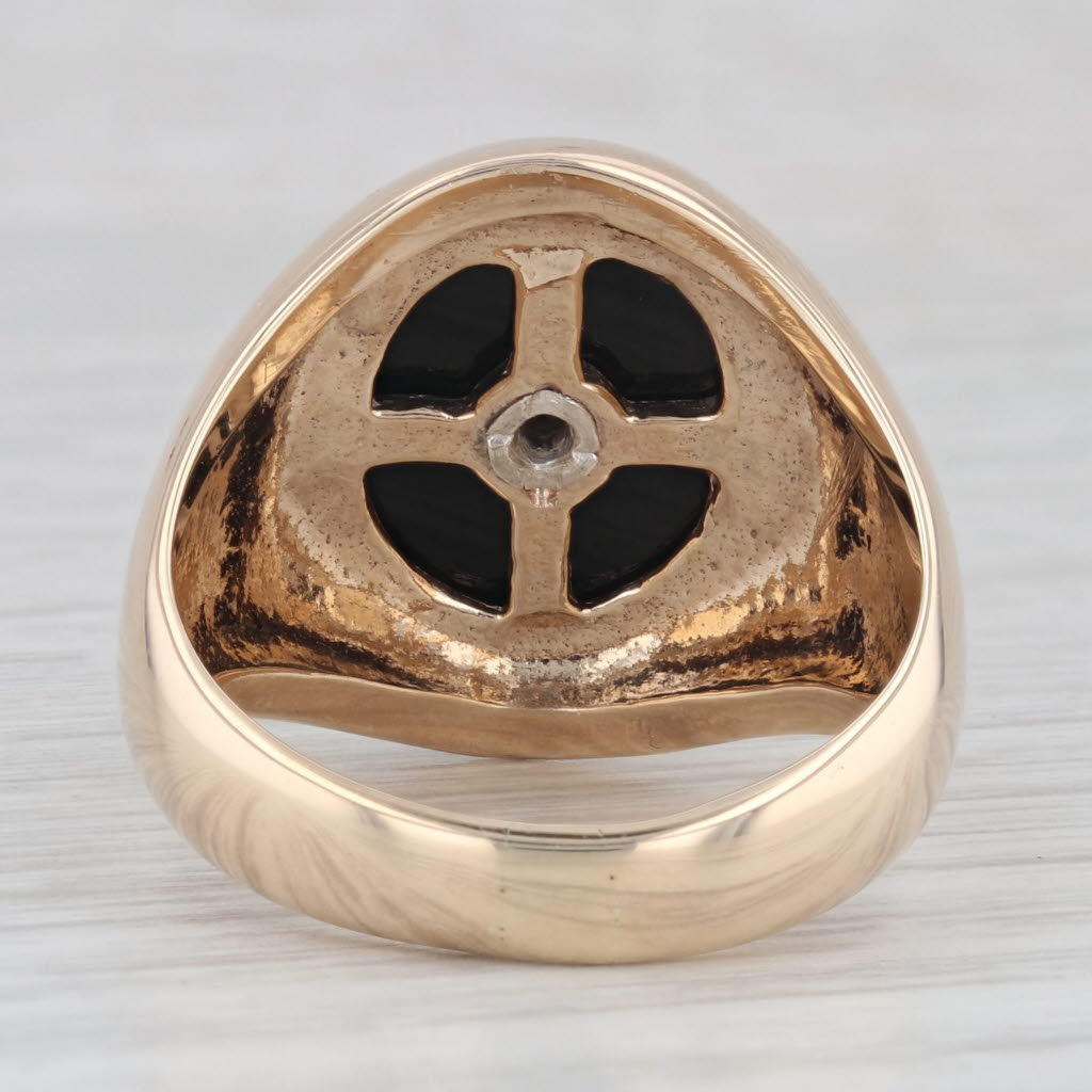 Diamond Onyx Signet Ring 10k Yellow Gold Men's Vintage Size 10