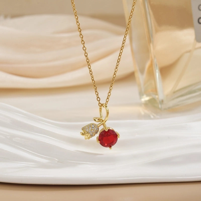 Minimalist Cherry Titanium Steel Plating Pendant Necklace