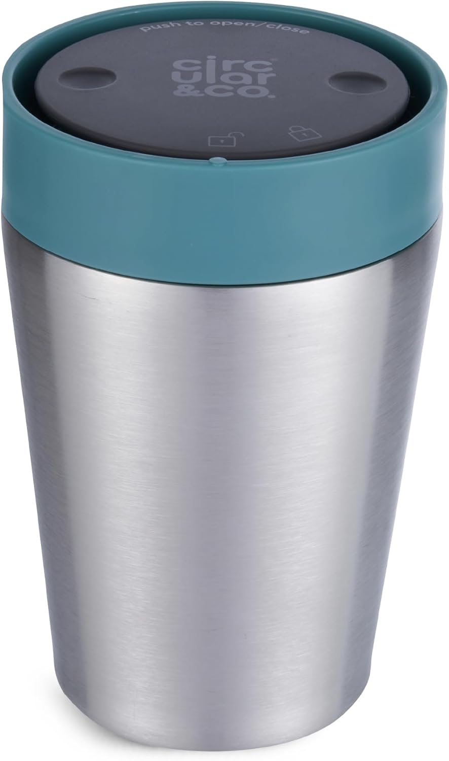 Circular & Co Thermal Stainless Steel Travel Mug - 8oz/227ml - Insulated Reusable Coffee Cup - 100% Leakproof & Lockable - 6 Hours Hot/Cold - Push Top, One Hand Open, 360 Drinking Coffee Tumbler