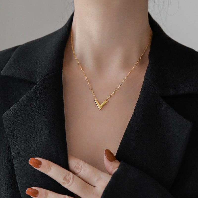 Fashion Hexagon Letter Text Number Titanium Steel 18K Gold Plated Necklaces
