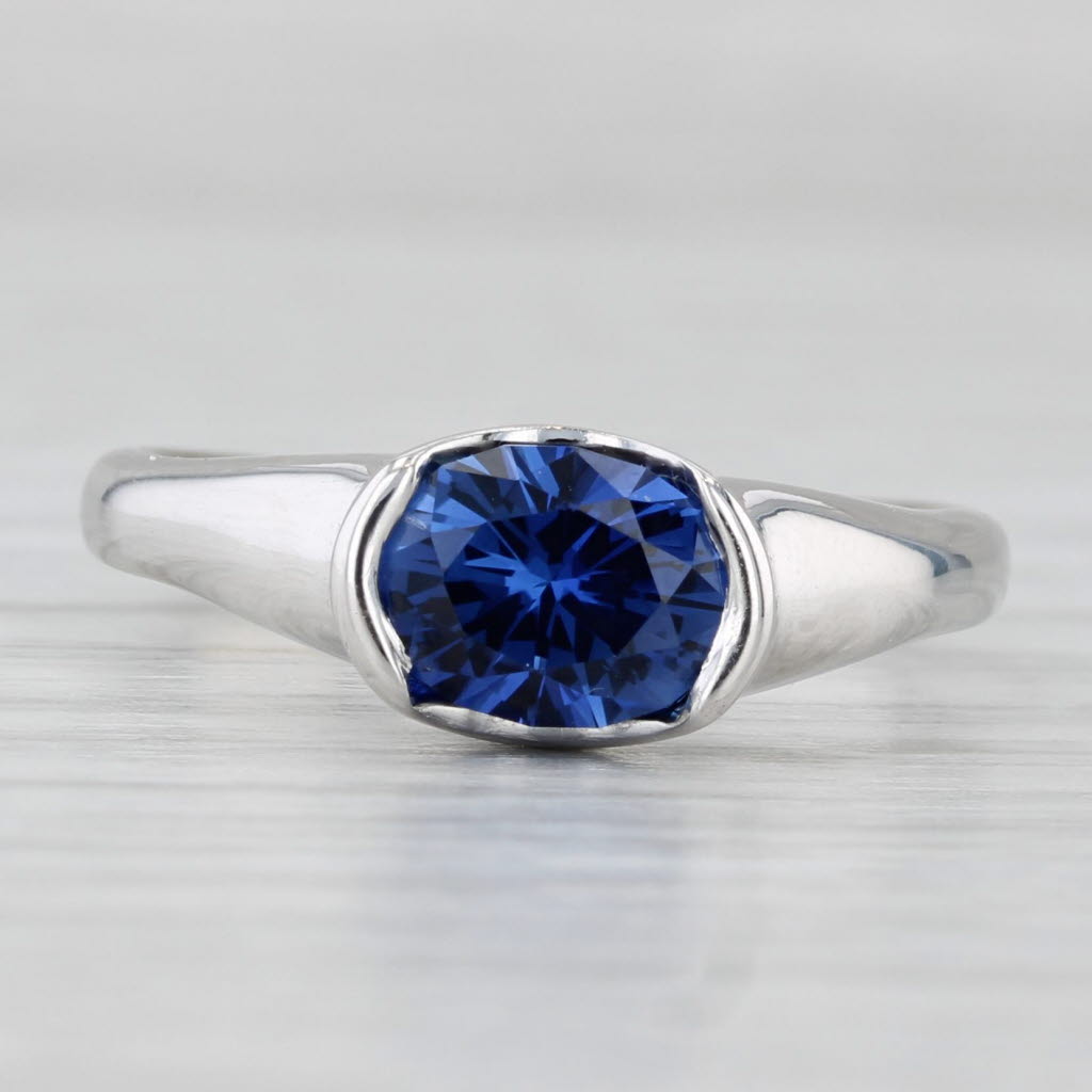 1.60ct Lab Created Blue Sapphire 14k White Gold Size 7.75