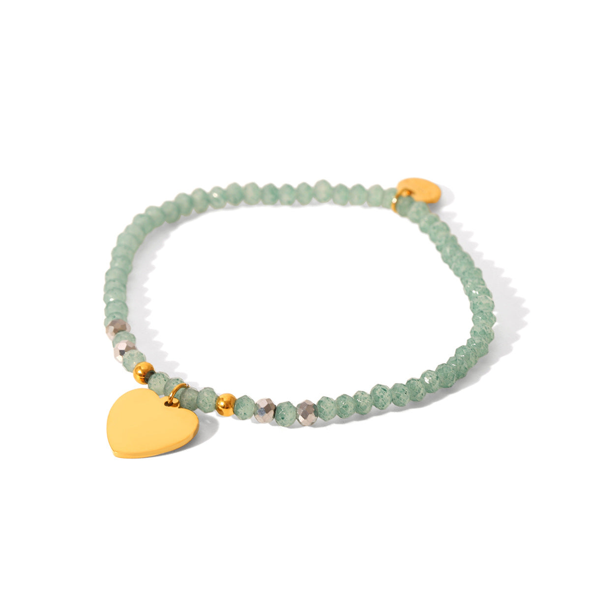 Retro Green Natural Stone Beaded Bracelet Stainless Steel Love Pendant Hand Jewelry Titanium Steel