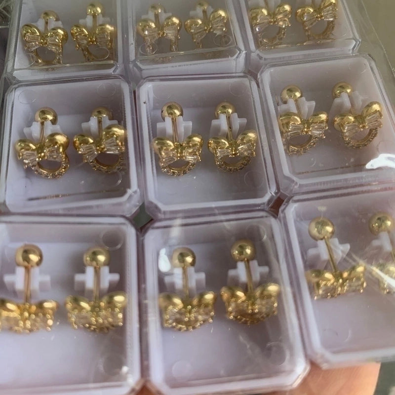 Modern Style Square Heart Shape Flower Copper Plating Ear Studs 1 Pair