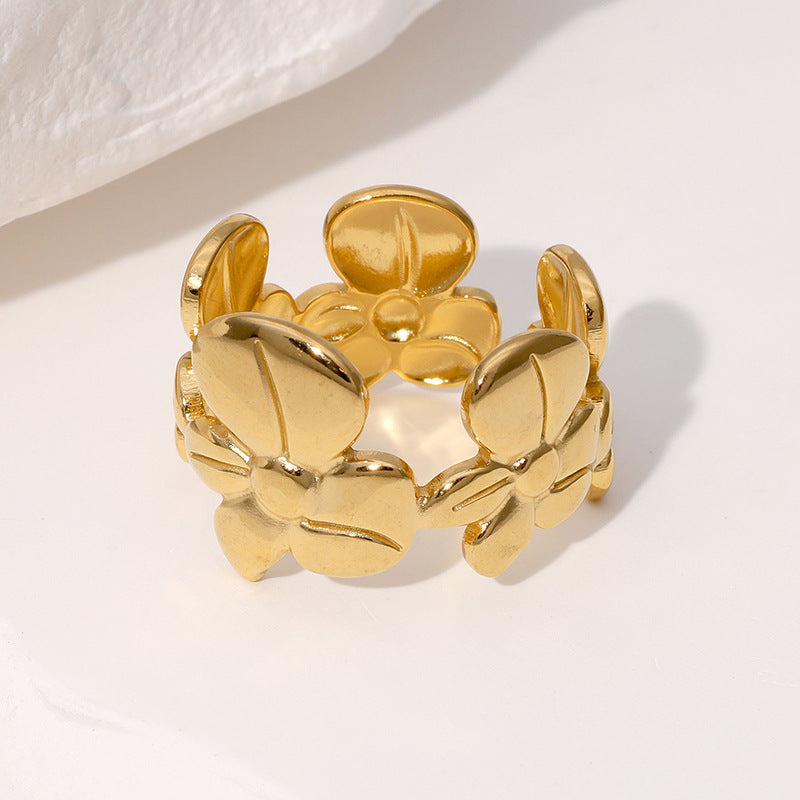 Personalized Fashion Design Niche Simple And Versatile Flower Stainless Steel Open Ring