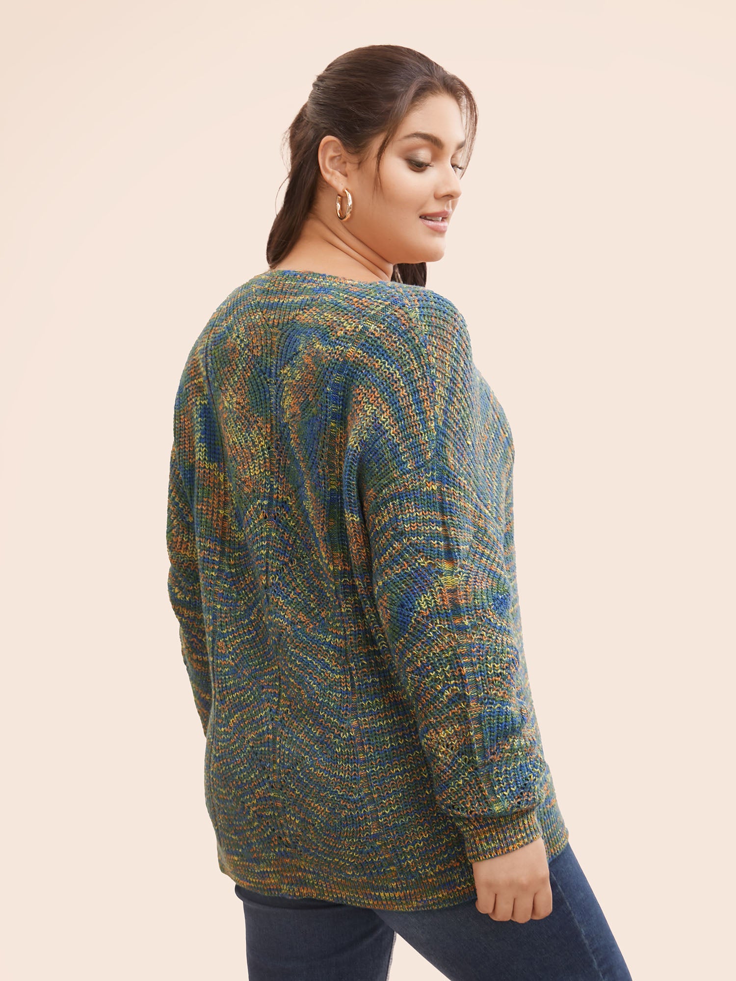 V Neck Texture Heather Cable Knit Pullover