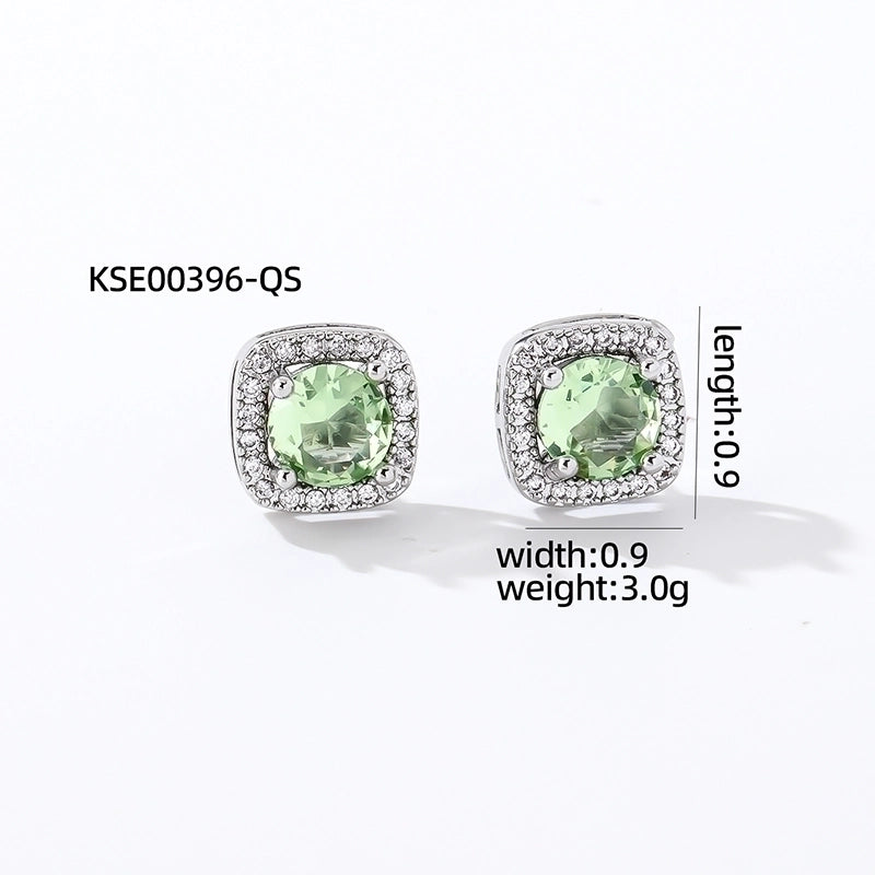 1 Pair Casual Minimalist Square Inlay Copper Zircon Silver Plated Ear Studs