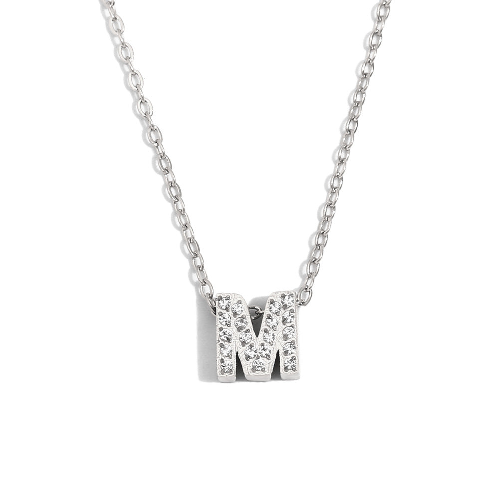 Fashionable And Simple 26 English Letter Pendant Stainless Steel Plated 18K Gold Diamond Small Letter Necklace For Women