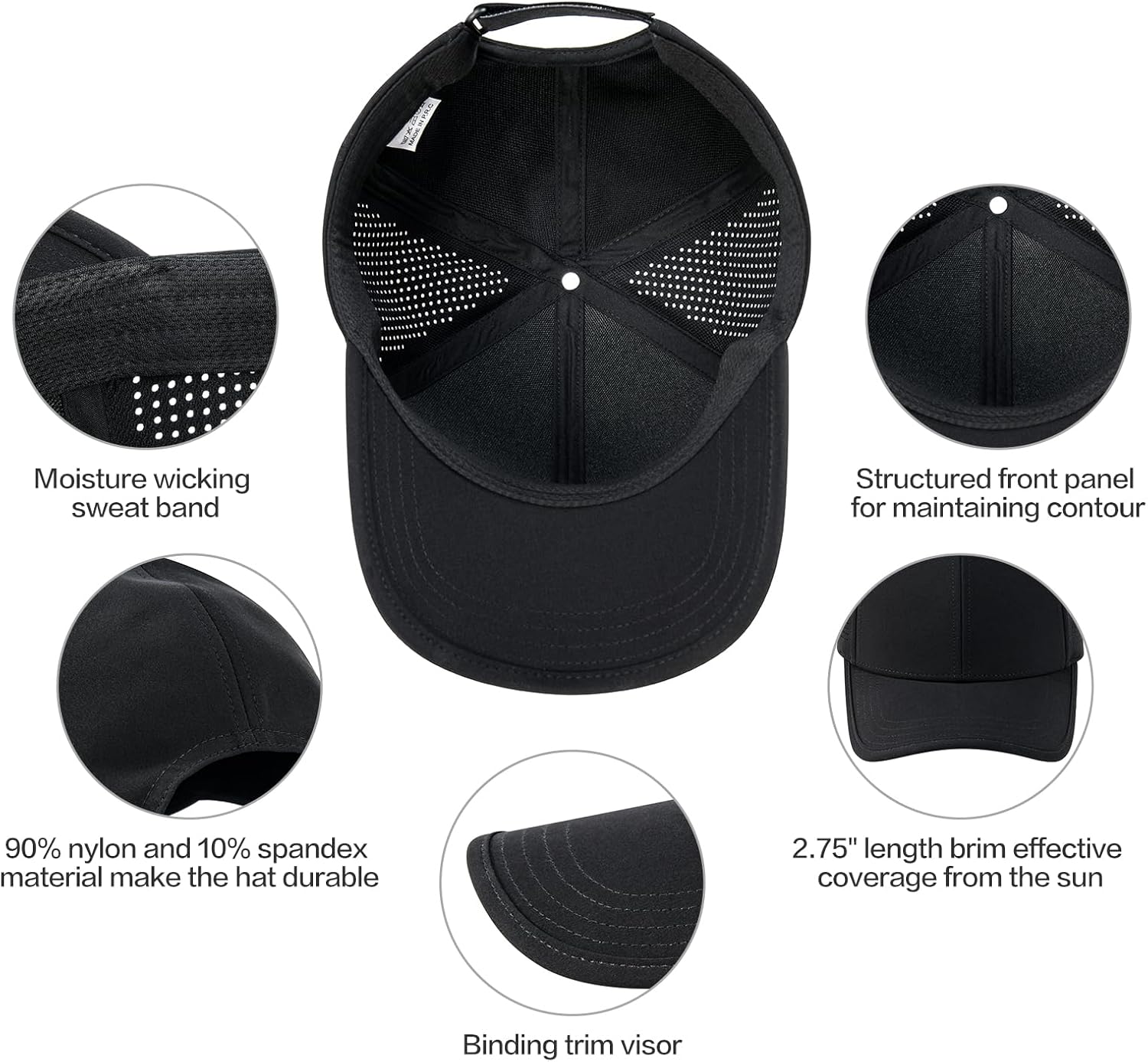 BOTVELA Men Structured Baseball Cap Side Laser Cut Vented Performance Hat for Outdoor Activities