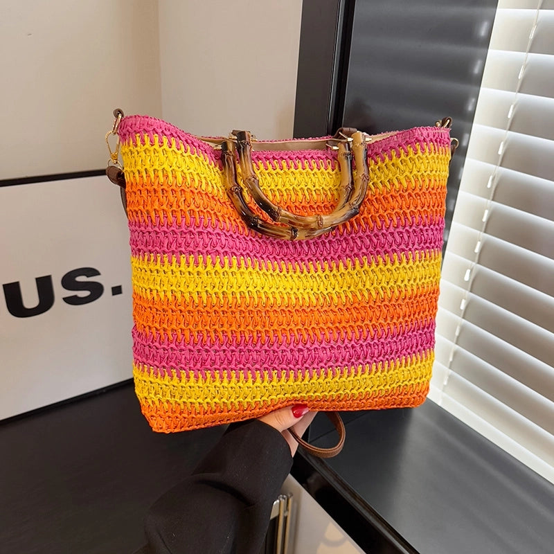 Women's Straw Square Elegant Classic Style Square String Shoulder Bag Crossbody Bag