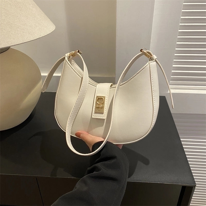 Women's Pu Leather Solid Color Vintage Style Dumpling Shape Lock Clasp Underarm Bag