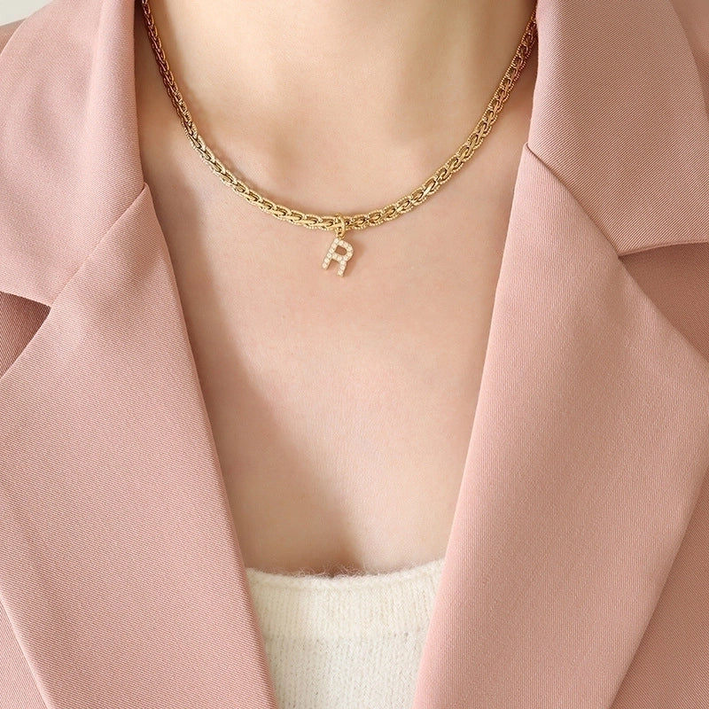 Fashion Letter 304 Stainless Steel Copper Zircon 18K Gold Plated Plating Pendant Necklace