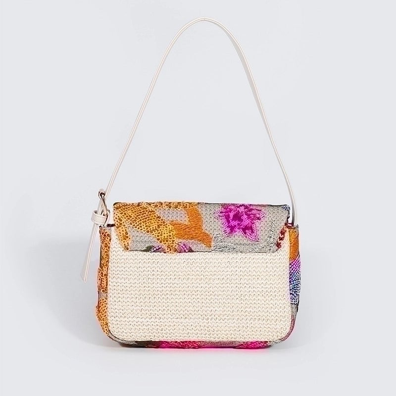 Women's Mini All Seasons Straw Color Block Streetwear Square Lock Clasp Shoulder Bag