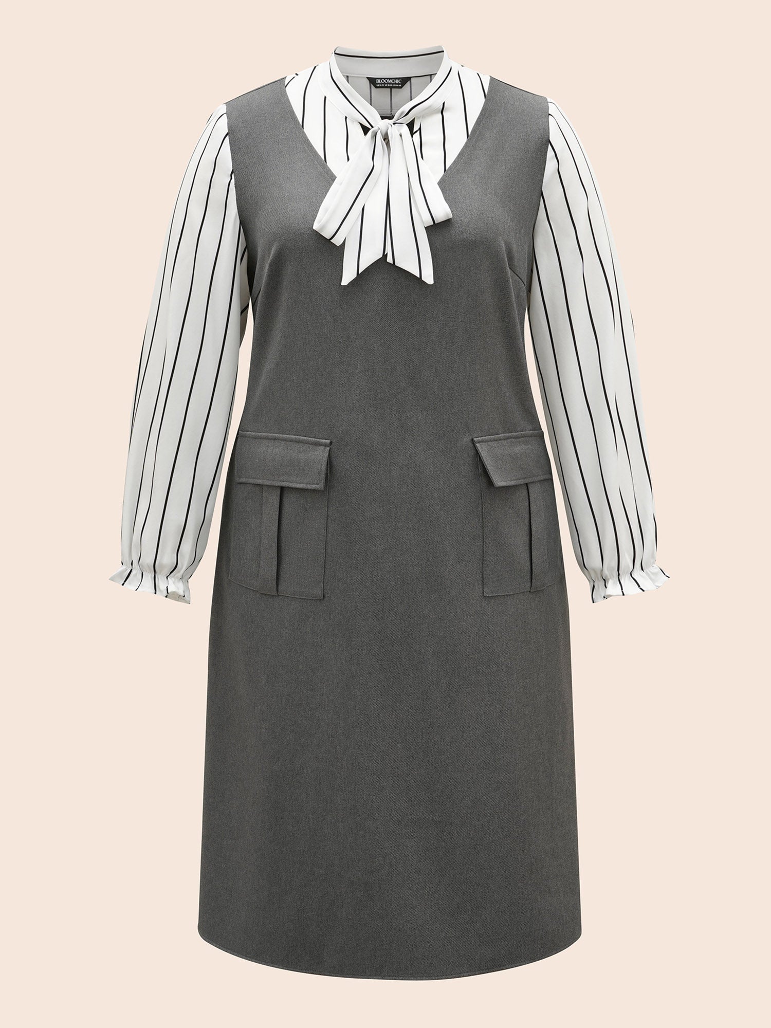 Striped Patchwork Ribbon Tied Collar Dress