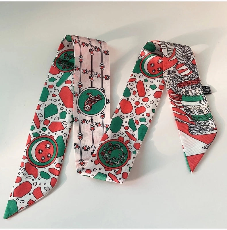 Women's Minimalist Classic Style Color Block Satin Printing Silk Scarf
