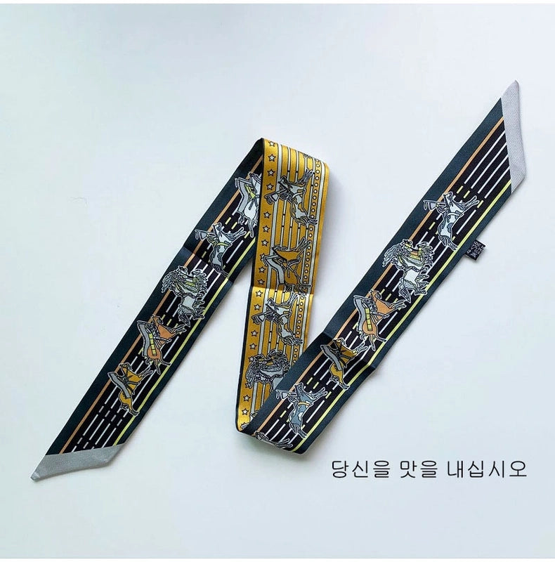 Women's Minimalist Classic Style Color Block Satin Printing Silk Scarf
