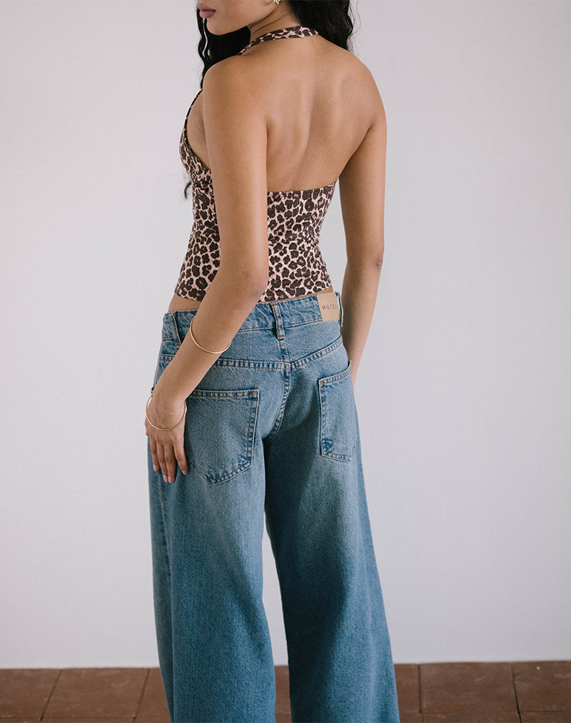 Cosimo Halterneck Top in Rar Leopard Sandstorm