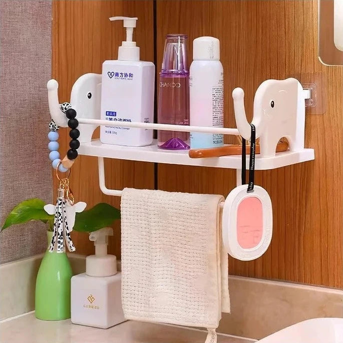 WALL-MOUNTED RACK WITH TOWEL HOLDER (ELEPHANT DESIGN)
