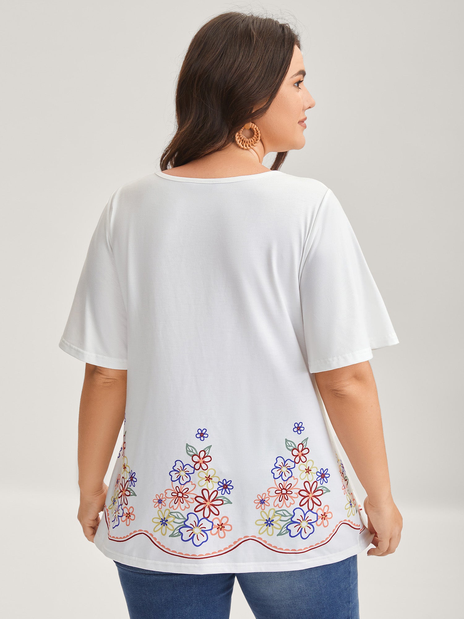 Floral Dreams Flared Sleeve Solid T-Shirt