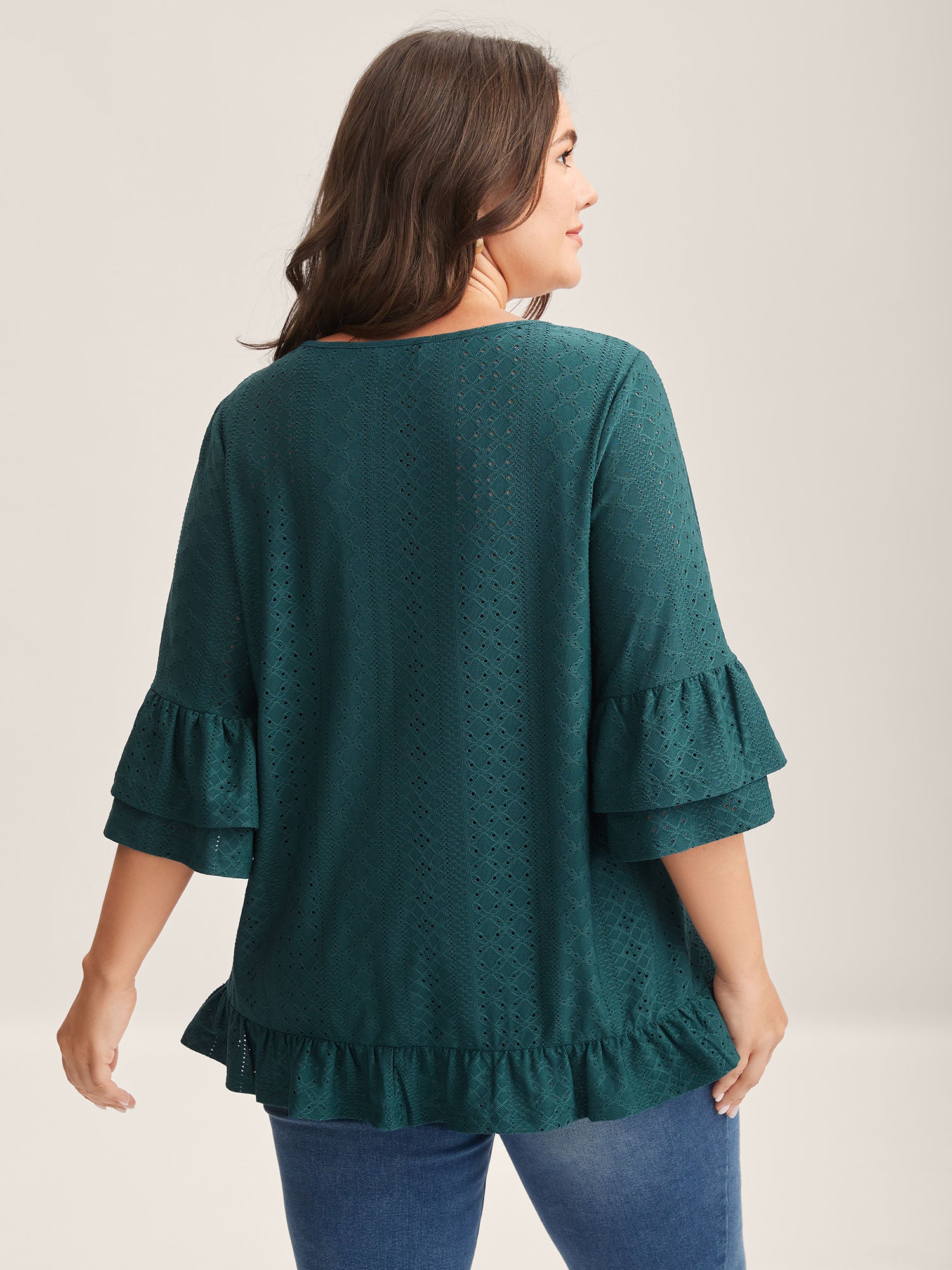 Eyelet Trim Seven-Quarter Sleeve Top