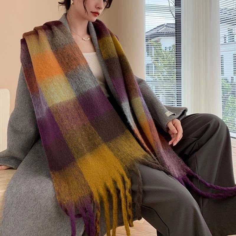 Autumn And Winter New AC Scarf Plaid Fashion Contrast Color Matching Imitation Cashmere Scarf Shawl Scarf Western Style
