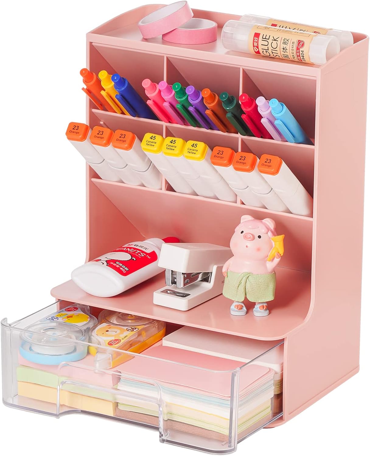 Desk Pencil Pen Holder. Slant Pen Organizer With Drawer. Desktop Storage Stationery Supplies Organizer For School Office