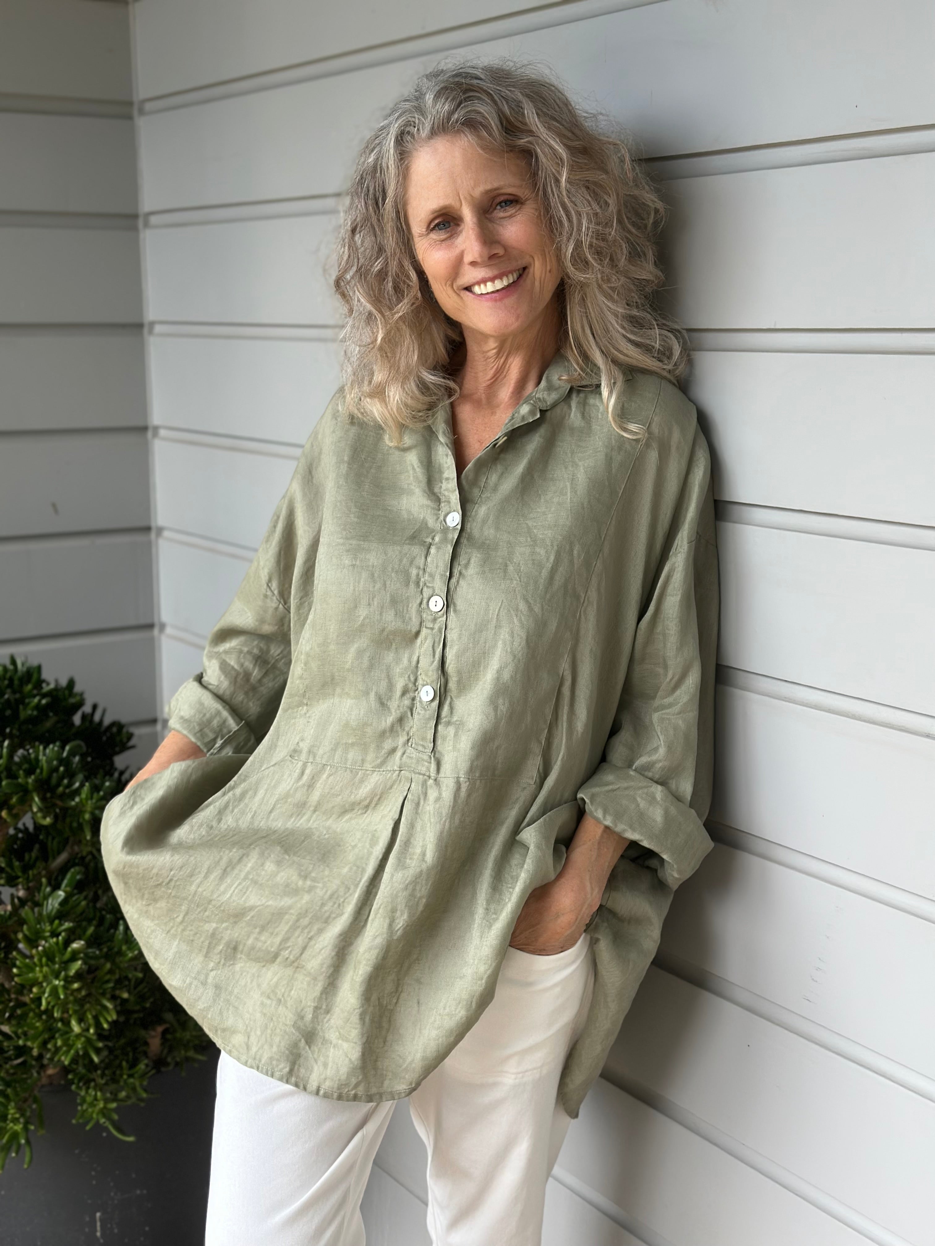 megan shirt - sage linen