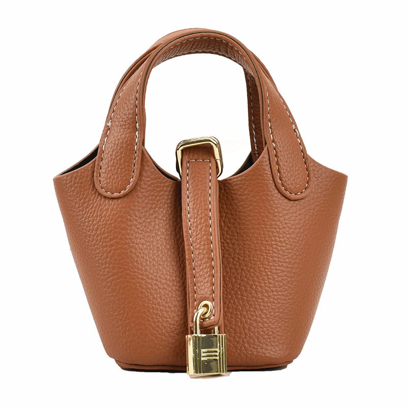 Women's Mini Pu Leather Solid Color Fashion Bucket Magnetic Buckle Crossbody Bag