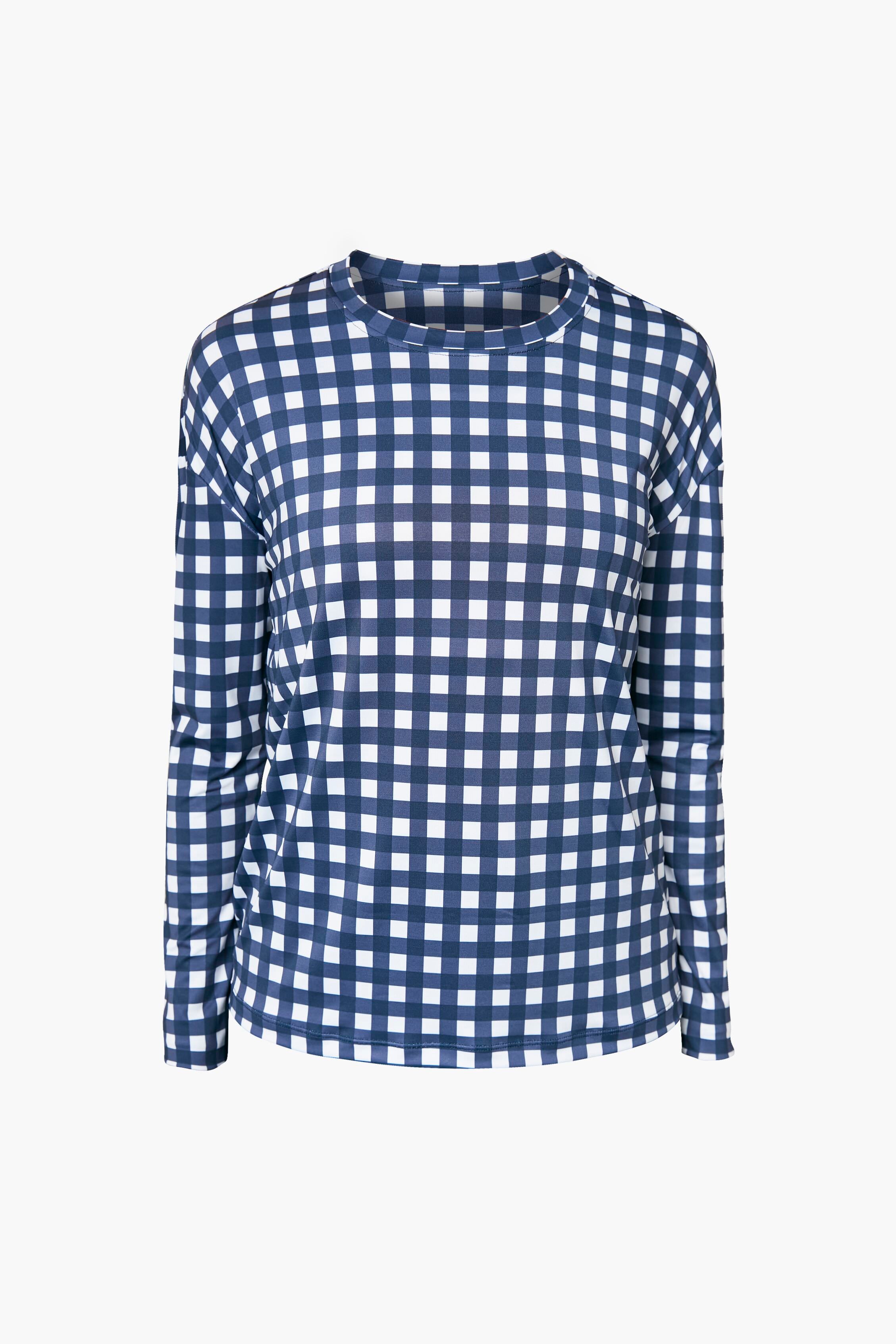 Navy Trellis Gingham Long Sleeve Ryan Boyfriend Tee