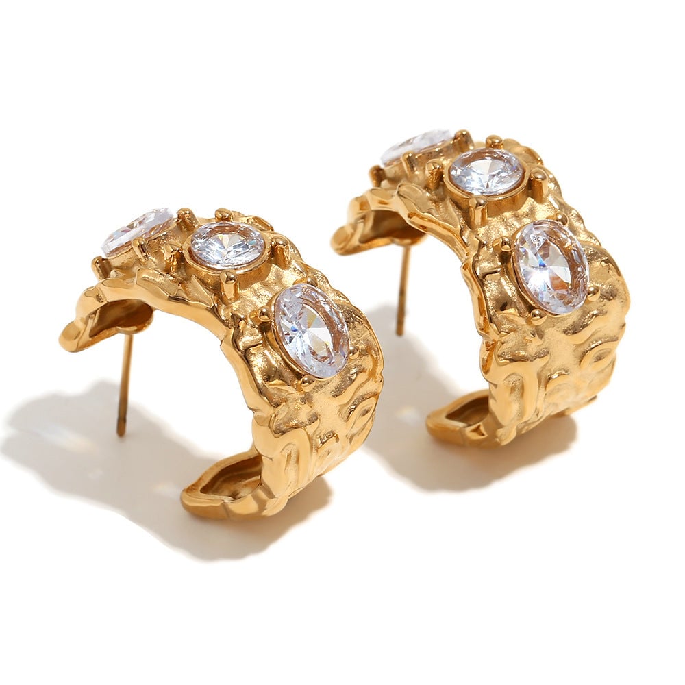Personalized Earrings Stainless Steel Plated With 18K Gold Irregular Micro-Diamond Casting Bracelet Ring
