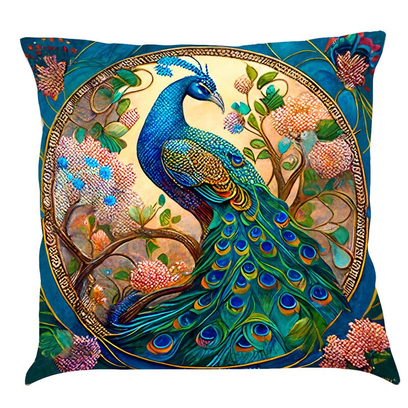 Cushion Cover with Vintage Peacock Oil Painting