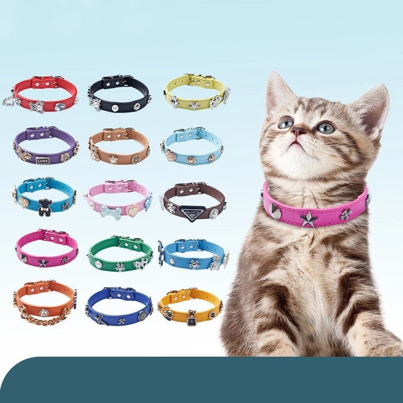 Cool Style Pu Leather Bear Rhinestone Inlaid Pearls Pet Collar