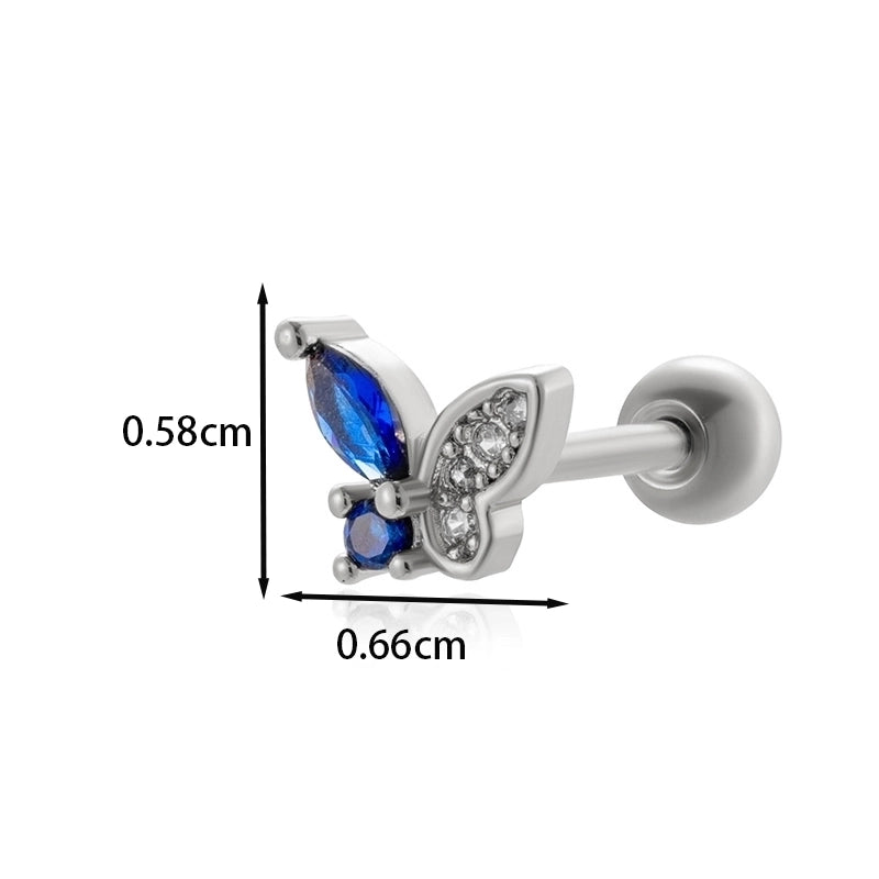 1 Piece Ear Cartilage Rings & Studs IG Style French Style Minimalist Star Flower Butterfly Copper Inlay Zircon