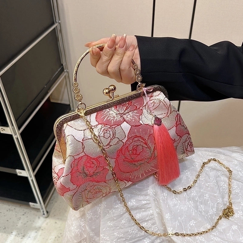 Women's Medium Pu Leather Flower Vintage Style Ethnic Style Tassel Square Buckle Crossbody Bag