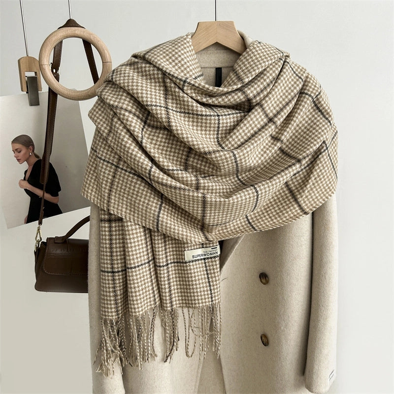 Women's Elegant Retro Plaid Imitation Cashmere Scarf