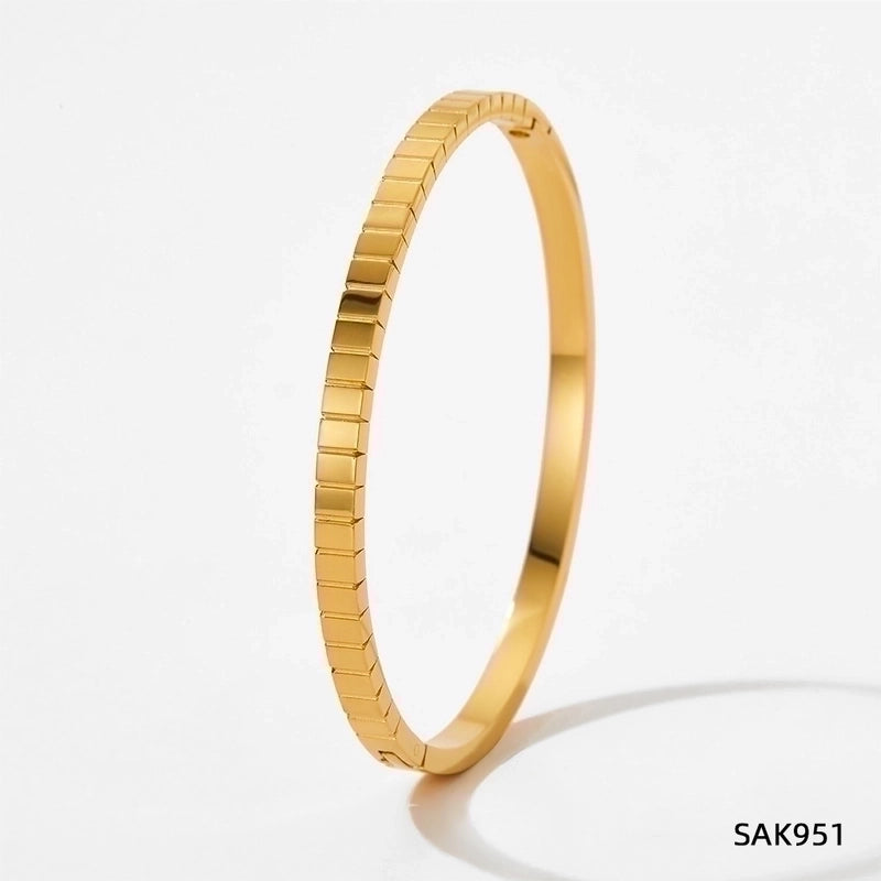 Minimalist Classic Style Geometric Stainless Steel Plating Inlay Zircon Bangle