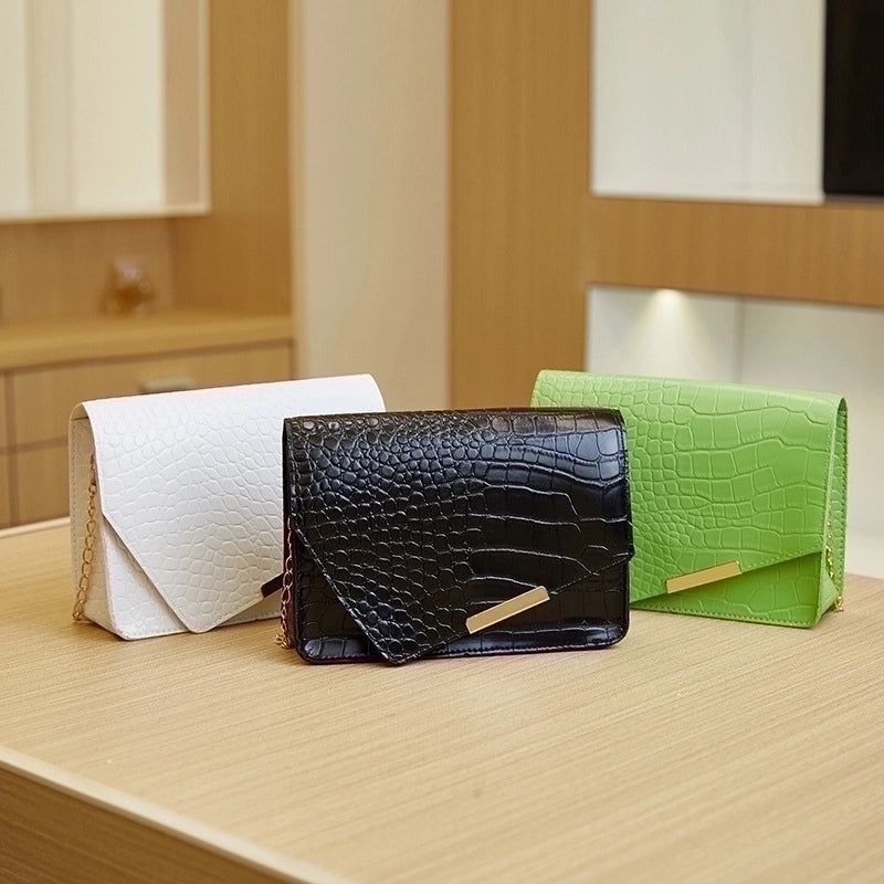 Women's Small Pu Leather Solid Color Crocodile Fashion Square Buckle Crossbody Bag