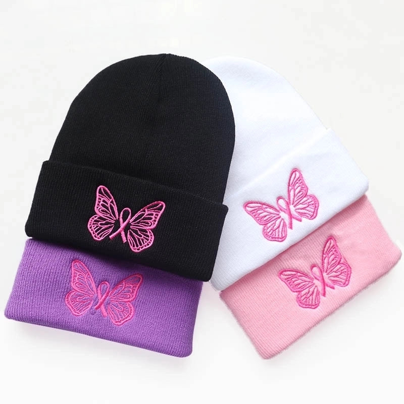 Women's Minimalist Butterfly Embroidery Crimping Wool Cap