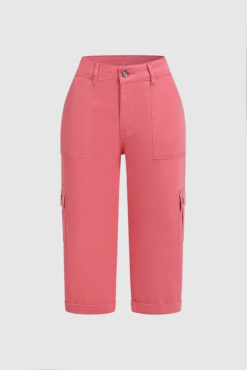 🔥 8 PACK-$24.96 TODAY ONLY🔥Roll Tab Hem Multi Pocket Capri Mid Waist Cargo Pants