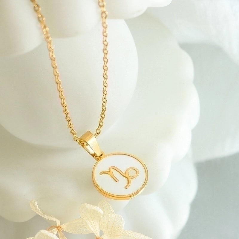 Retro Constellation 304 Stainless Steel Shell 18K Gold Plated Inlay Pendant Necklace