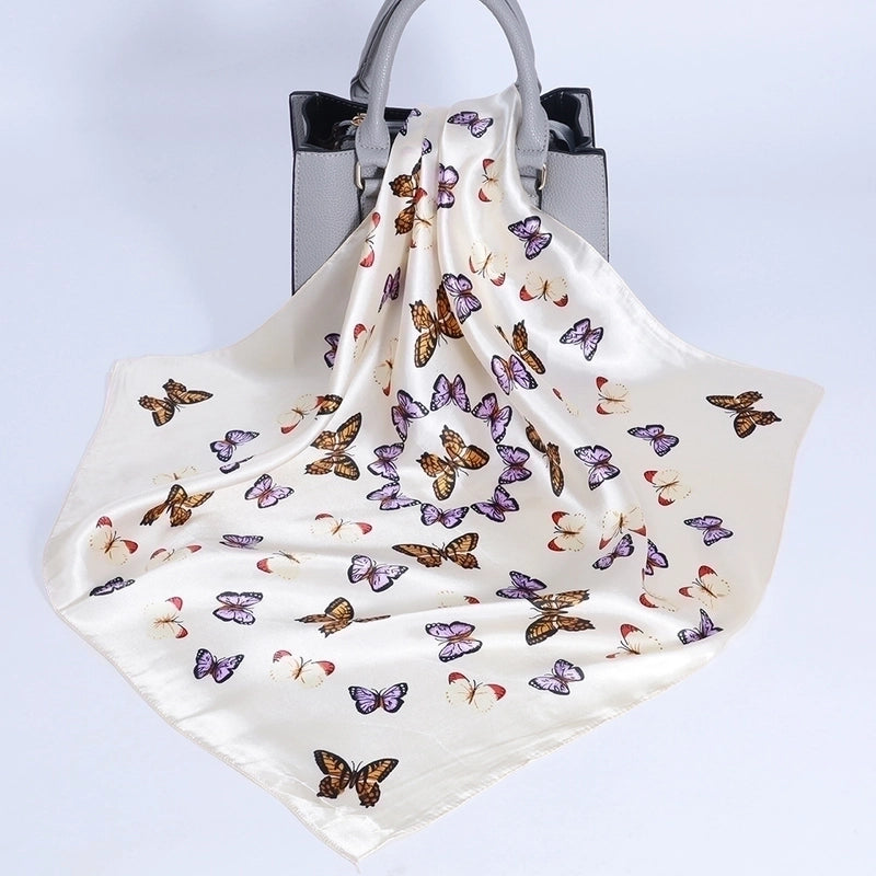 Women's Elegant Classical Lady Printing Satin Silk Scarf