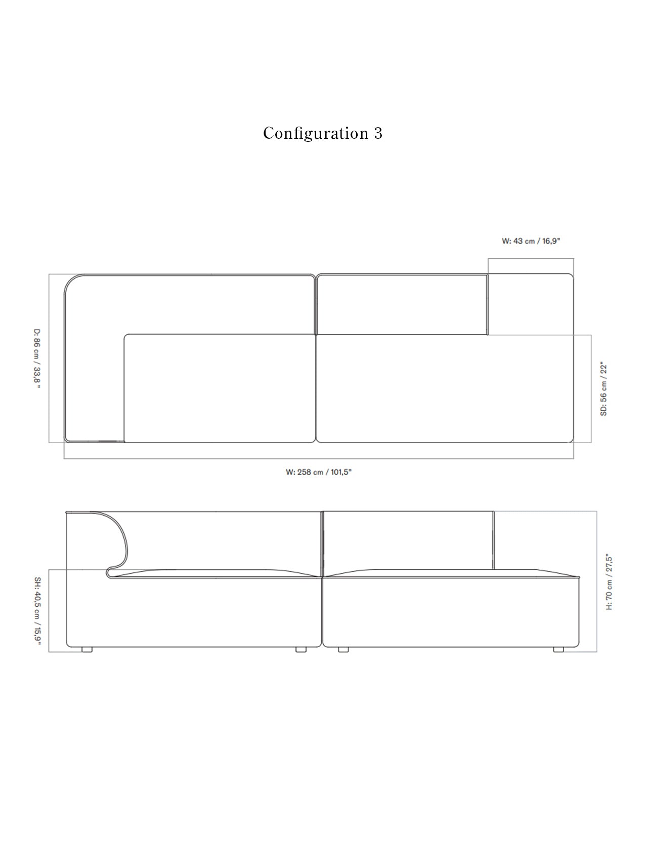 Eave Modular Sofa. 2-seater. Configurations 3-4