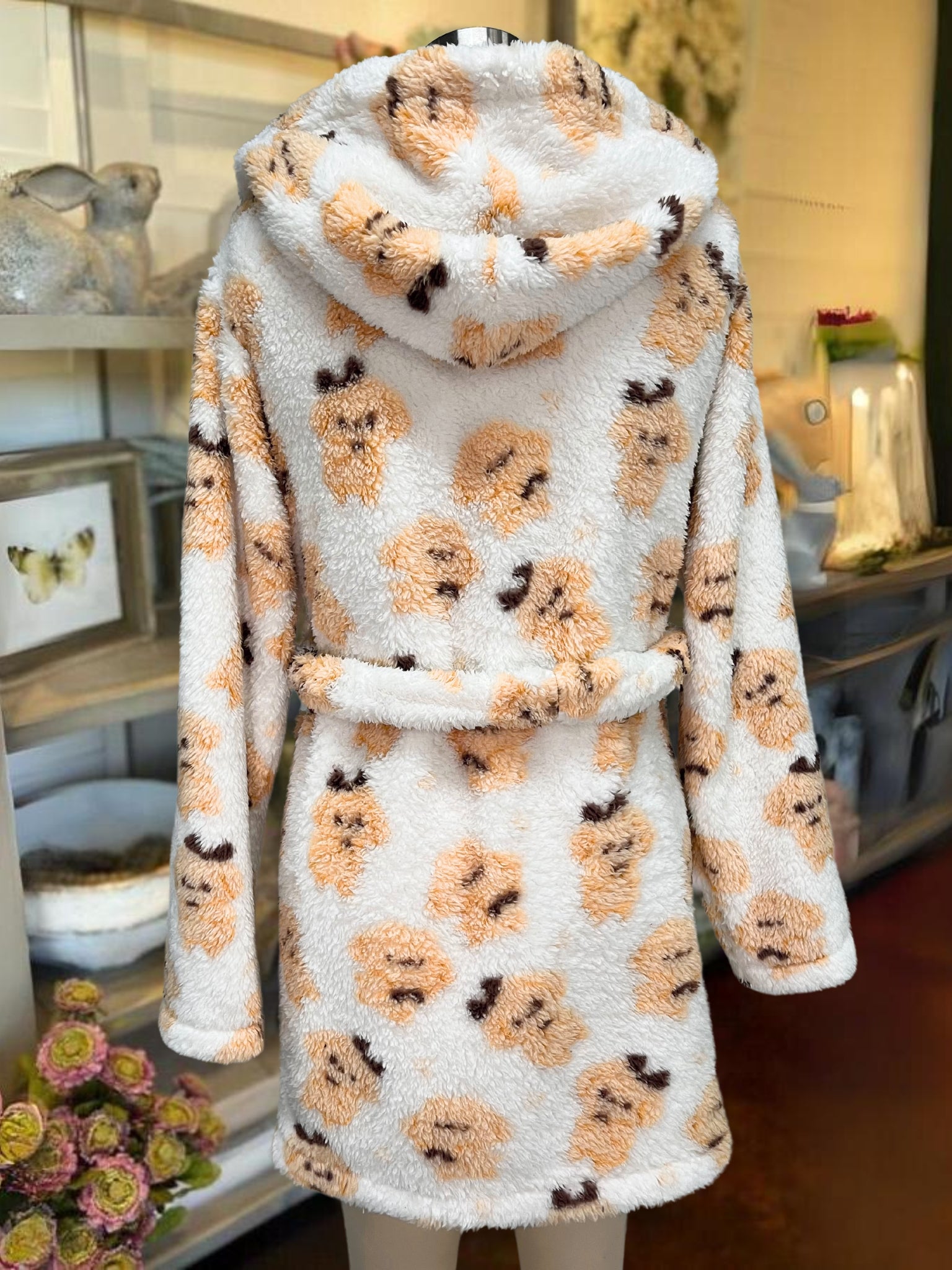 Plush Hooded  Robe Puppy Pattern