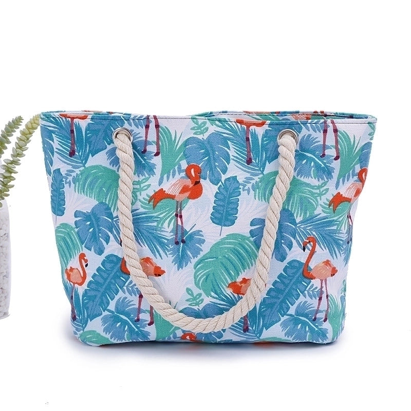 Women's Large Cotton Polyester Stripe Vacation Square Zipper Canvas Bag