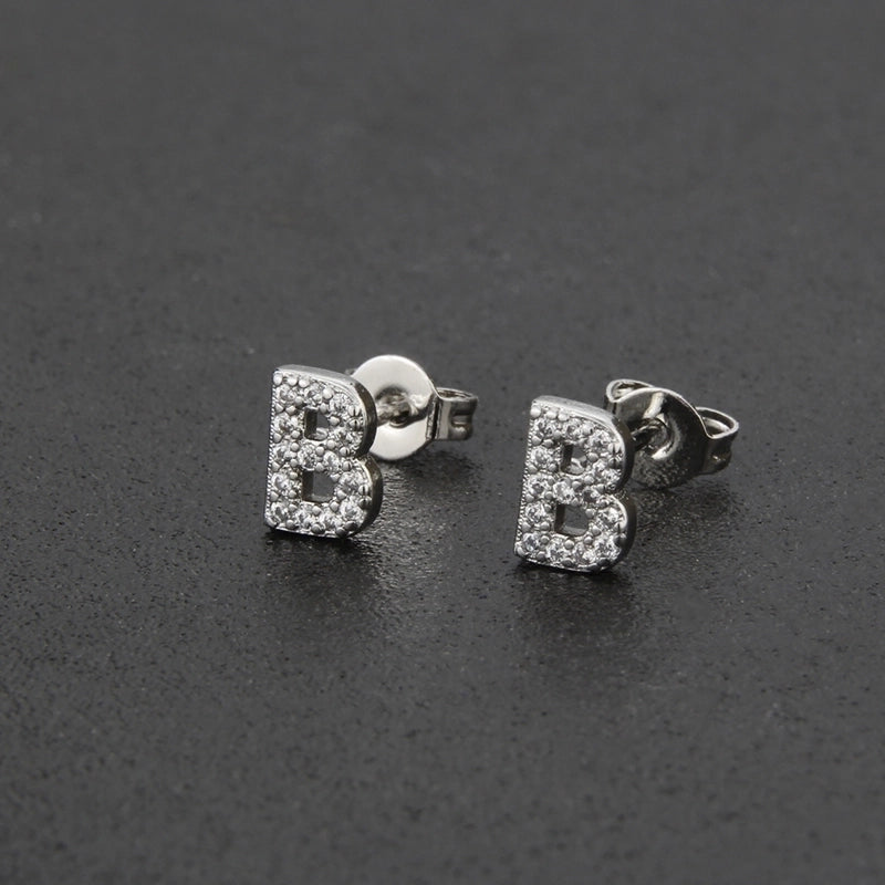 1 Pair Fashion Letter Inlay Copper Zircon Gold Plated Ear Studs