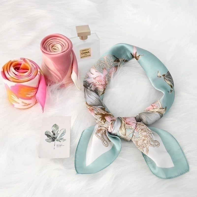 Women's Original Design Sweet Colorful Flower Satin Silk Scarf