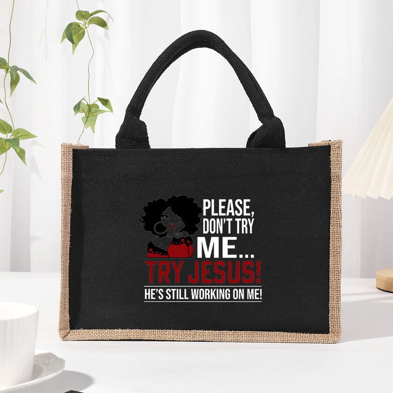 Women's Medium Canvas Letter Basic Classic Style Open Shopping Bags